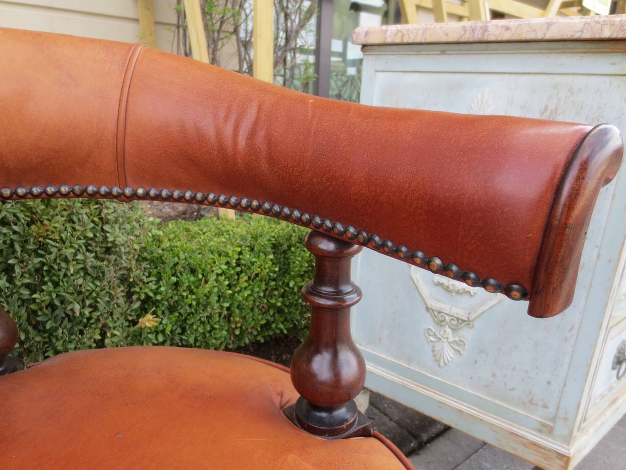 19th Century English Barrel Back Library Chairs in Old Leather 4