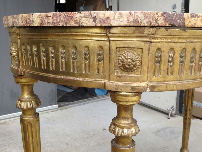 European 18th/19th Century Continental Carved Giltwood Demilune Console, Breche Marble