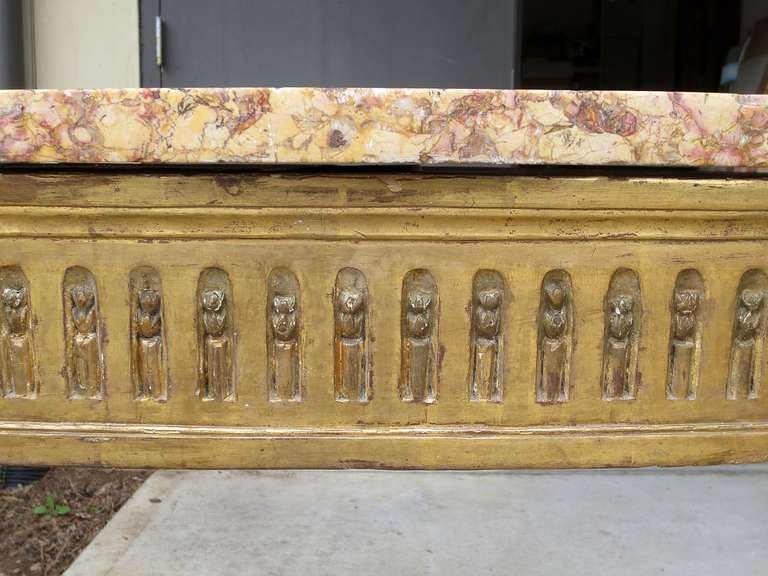 18th/19th Century Continental Carved Giltwood Demilune Console, Breche Marble In Good Condition In Atlanta, GA