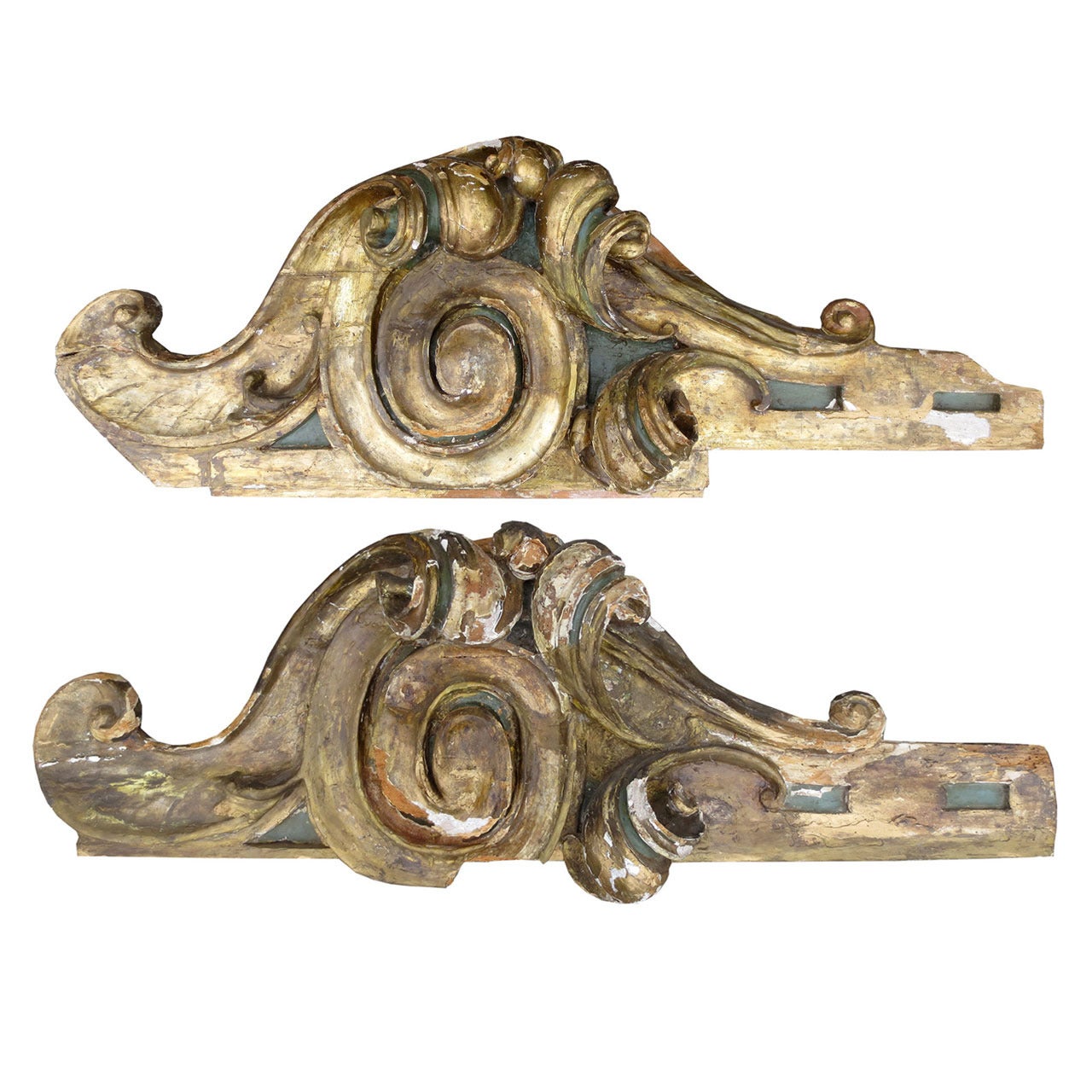 Pair of 18th Century Italian Carved Giltwood Architectural Fragments