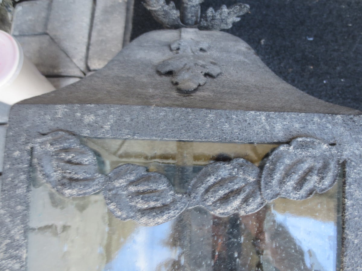 Pair of 20th Century Metal Wall-Mount Lanterns, Swag Detail In Excellent Condition In Atlanta, GA