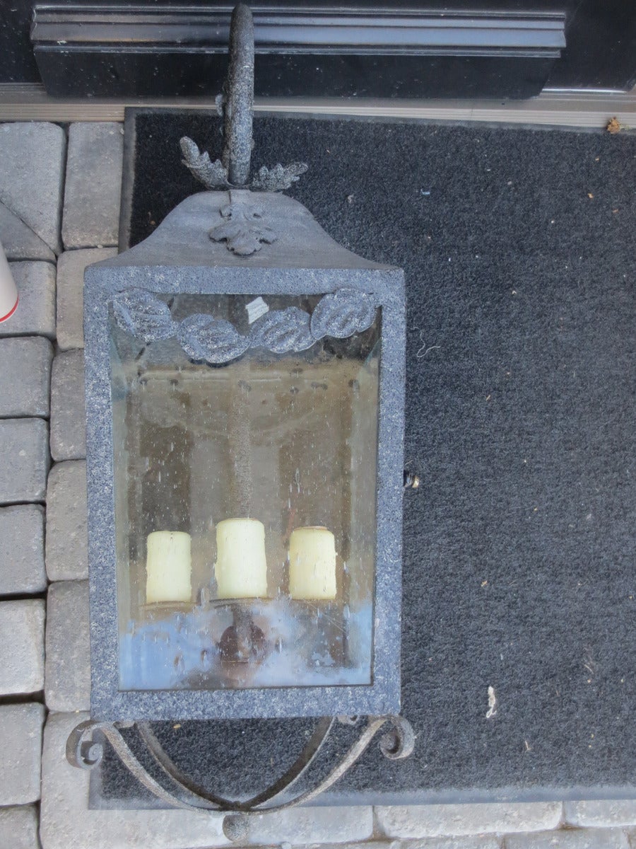 Pair of 20th Century Metal Wall-Mount Lanterns, Swag Detail 3