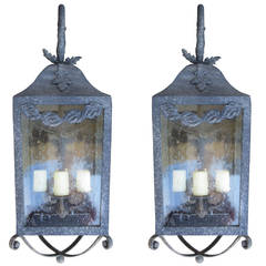 Pair of 20th Century Metal Wall-Mount Lanterns, Swag Detail