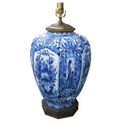 18thc Jumbo Bronze Mounted Delft Lamp With Ribbed Detail