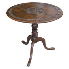 19thc English Oak Tilt Top Table With Carved Floral Detail