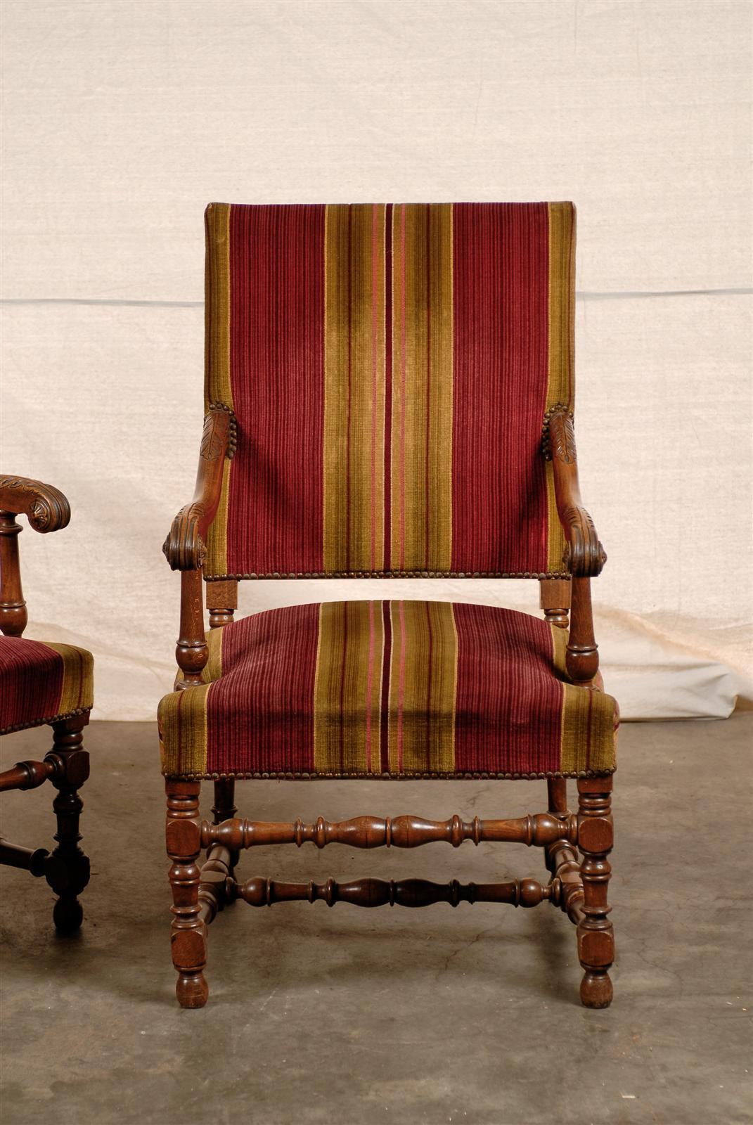 Pair of 19thc French Walnut High Back Chairs In Excellent Condition In Atlanta, GA