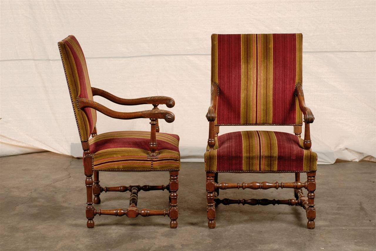 19th Century Pair of 19thc French Walnut High Back Chairs
