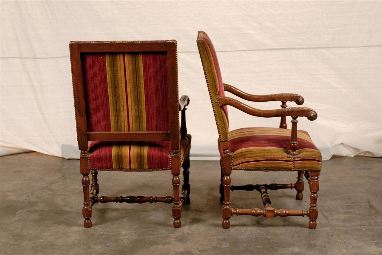 Pair of 19thc French Walnut High Back Chairs 1