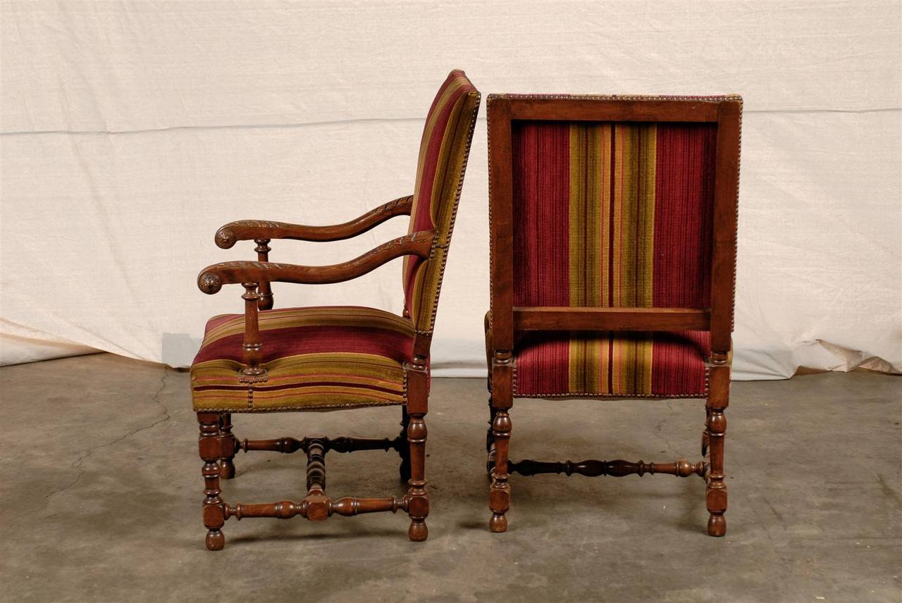 Pair of 19thc French Walnut High Back Chairs 2