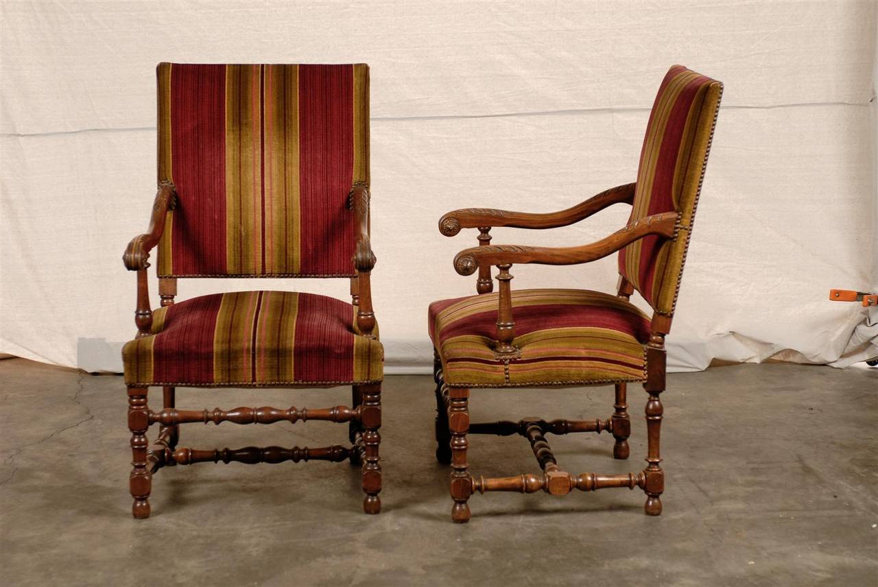 Pair of 19thc French Walnut High Back Chairs 3