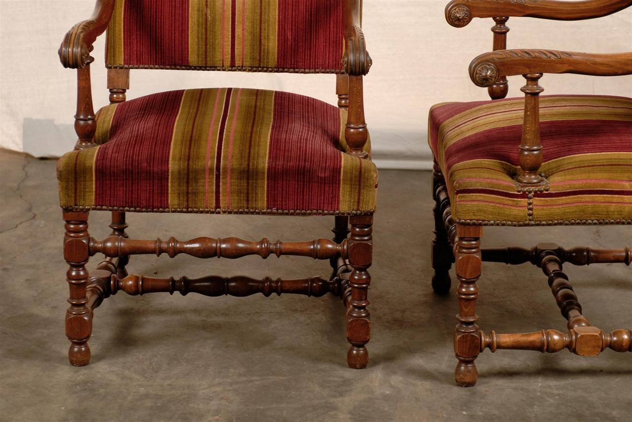 Pair of 19thc French Walnut High Back Chairs 4