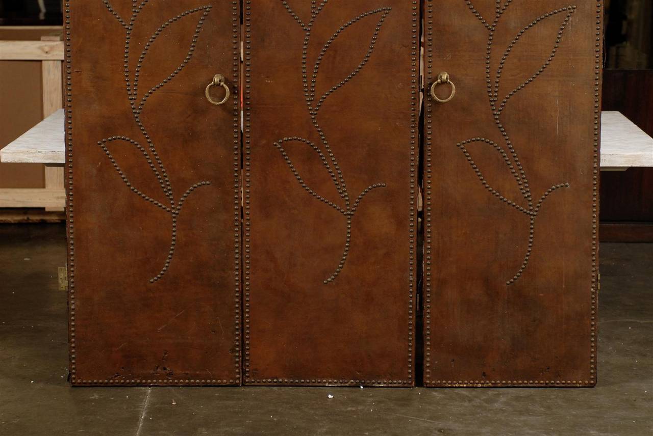 Set of Three 20th Century Leather Doors with Brass Studs In Good Condition For Sale In Atlanta, GA