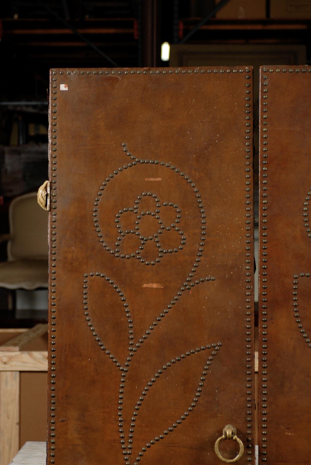 Set of Three 20th Century Leather Doors with Brass Studs For Sale 1