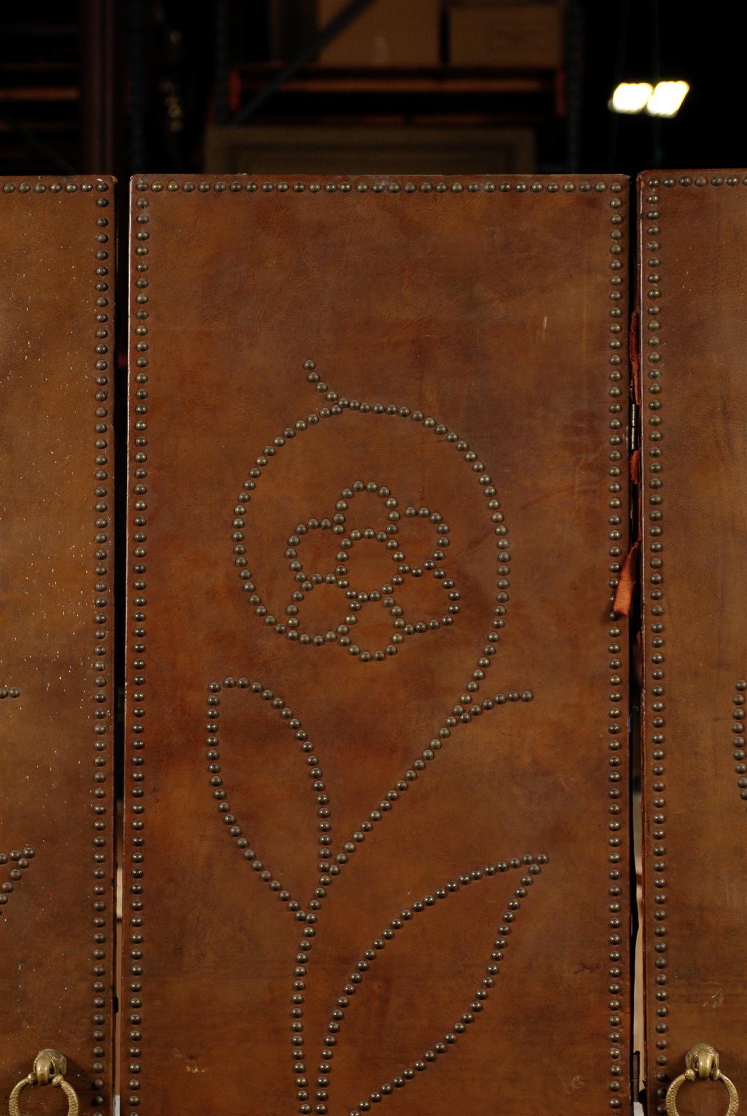 Set of Three 20th Century Leather Doors with Brass Studs For Sale 2