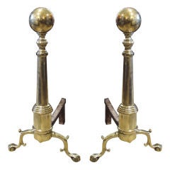 Late 19thc Pair Of Brass Andirons With Claw Feet