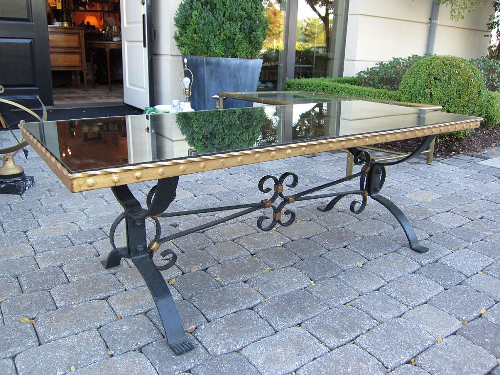 Early 20th Century Mirrored Top Iron and Gilt Coffee Table 2