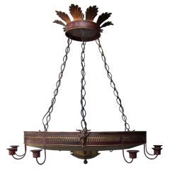 Early 20thc Red Tole Chandelier With Ram Heads