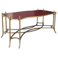 20thc Bronze Coffee Table With Figured Red Top