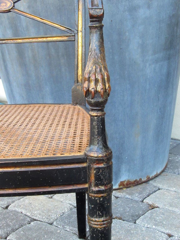 C.1900 George The 3rd Style Ebonized Armchair With X Motif