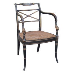 Antique C.1900 George The 3rd Style Ebonized Armchair With X Motif