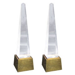 Pair Of Mid C Lucite Obelisk Table Lamps