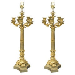 Antique Pair Of 19thc Empire Gilt Bronze Lamps