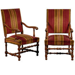 Pair of 19thc French Walnut High Back Chairs