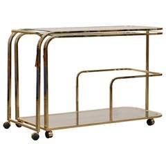 Mid-Century Brass Bar Cart with Glass Shelving, Unfolds