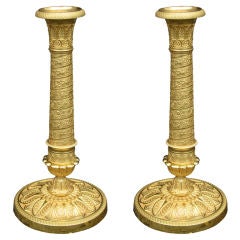 Antique Pair Of 19thc Candlesticks, period French Gilt Bronze Empire