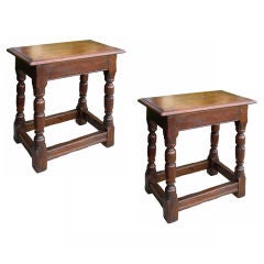 Pair Of 20thc English Oak Joint Stools