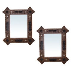 Antique Pair Of 19thc Morrocan Inlaid Mirrors