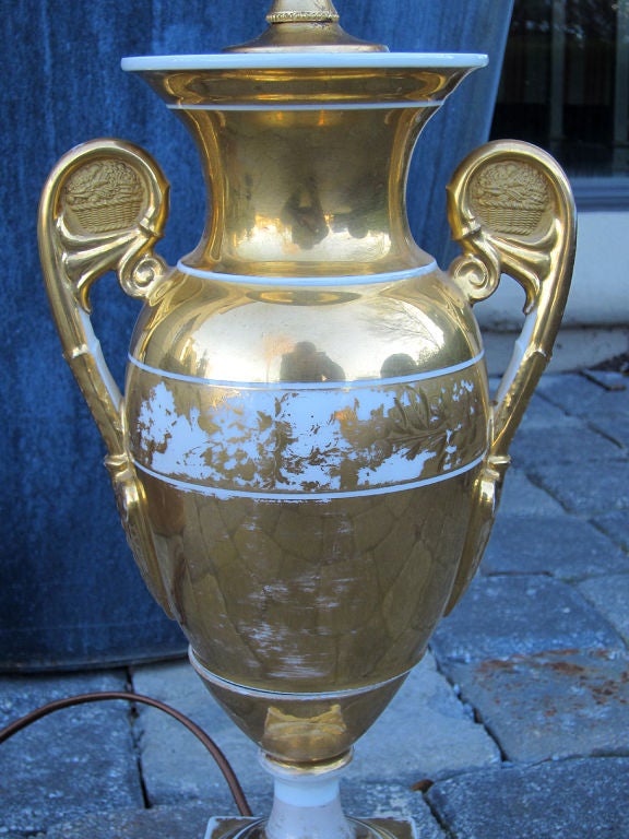Pair Of 19thc Old Paris Urns As Lamps On Custom Bases