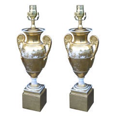 Pair Of 19thc Old Paris Urns As Lamps On Custom Bases