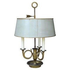 20thc Three Candle Bouillotte Lamp With Tole Shade