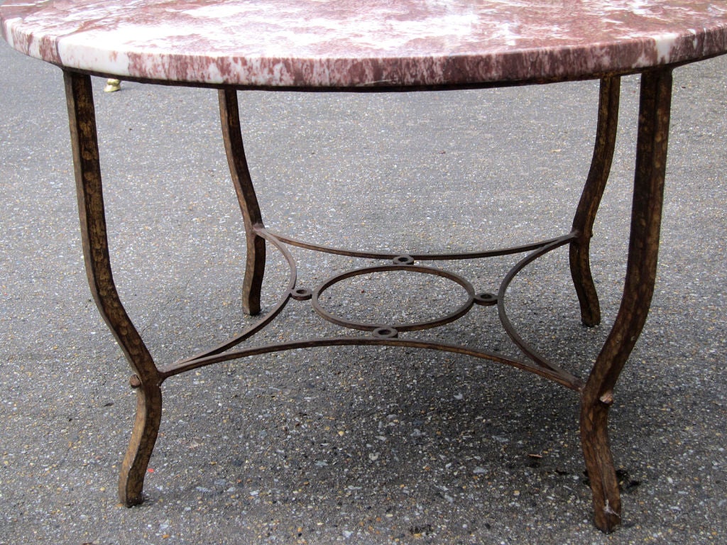 Early 20th Century Deco Round Iron Coffee Table with Red Marble Top