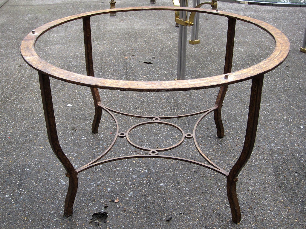 Art Deco Early 20th Century Deco Round Iron Coffee Table with Red Marble Top