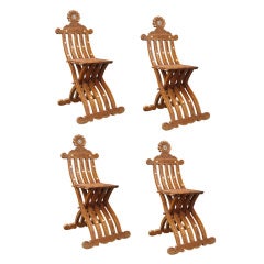 20thc Set Of Four Syrian Inlaid Folding Chairs