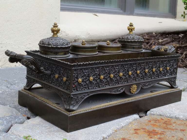 Incredible 19th century Grand Tour bronze inkwell.