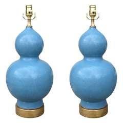 Pair Of Oriental Blue Jars As Lamps On Custom Gilt Bases