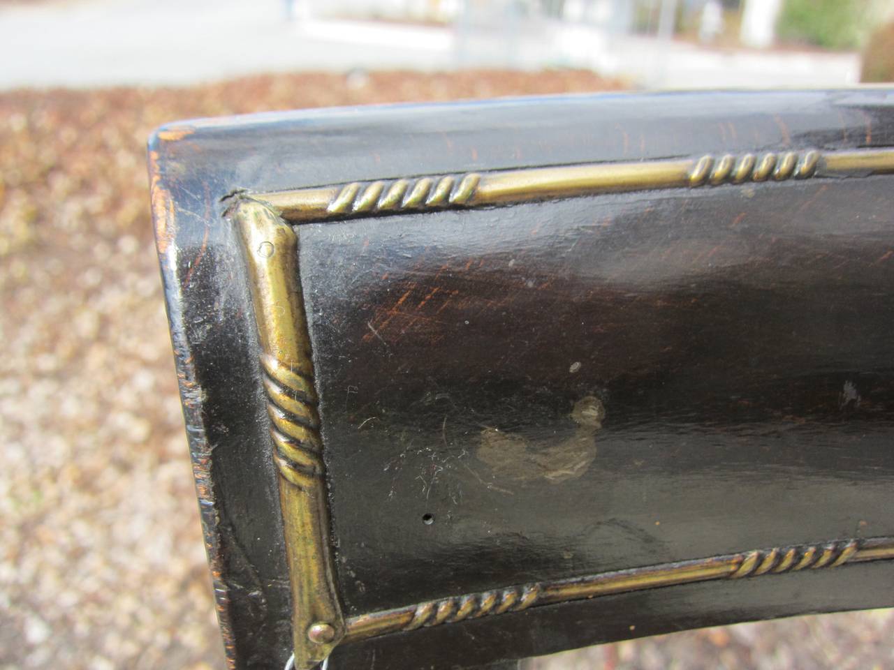 Cane Pair of Regency Style Brass Inlaid Side Chairs, circa 1820