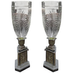 20th Century Pair of Empire Style Photophores or Crystal Globes