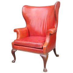 18th/19thc Large Antique Georgian Leather Wing Chair