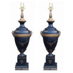 Pair Of Large Neoclassical Tole Urn Lamps