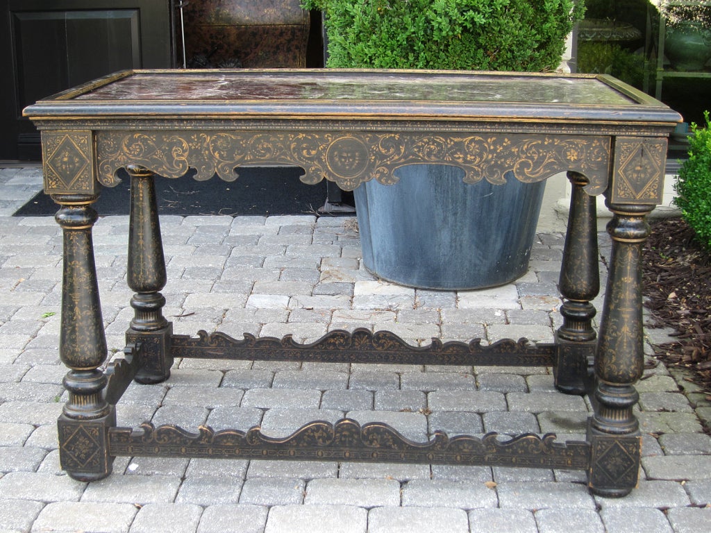19th Century Black and Gilt Centre Table with Inset Marble Top In Good Condition For Sale In Atlanta, GA