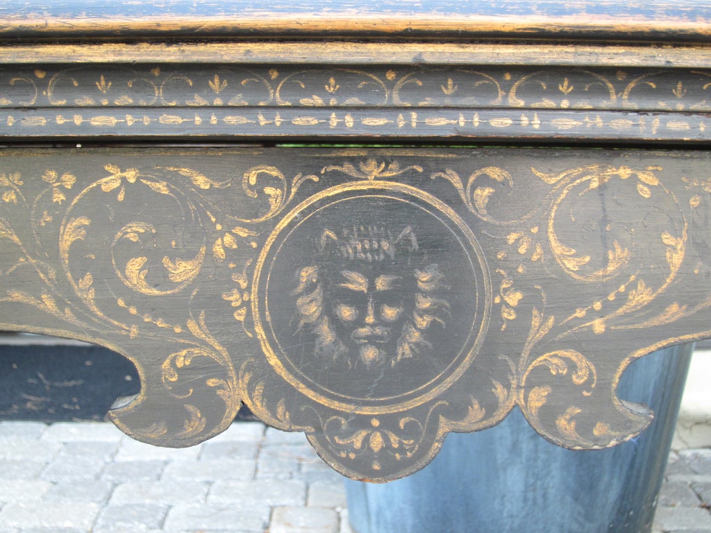 Wood 19th Century Black and Gilt Centre Table with Inset Marble Top For Sale