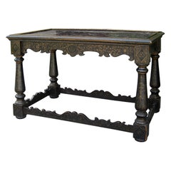 19th Century Black and Gilt Centre Table with Inset Marble Top