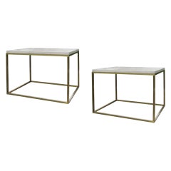 Pair Of Mid C Brass & Marble Top Side Tables