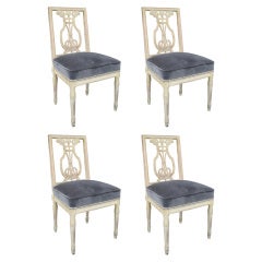 Set Of 4 19thc Swedish Painted Chairs With Custom Upholstery