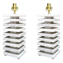Pair Of Mid C Square Marble Lamps