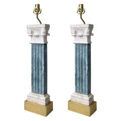 Pair Of 19thc Marble Lamps On Custom Bases